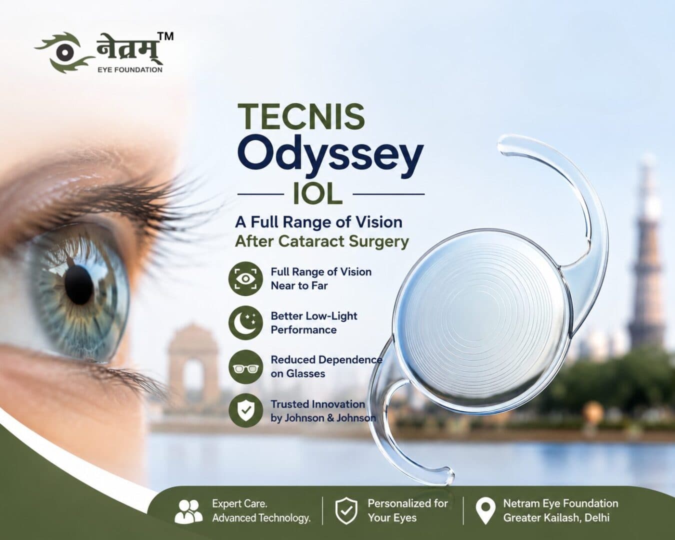 TECNIS Odyssey IOL in Delhi cataract lens for full range vision at Netram Eye Foundation Delhi