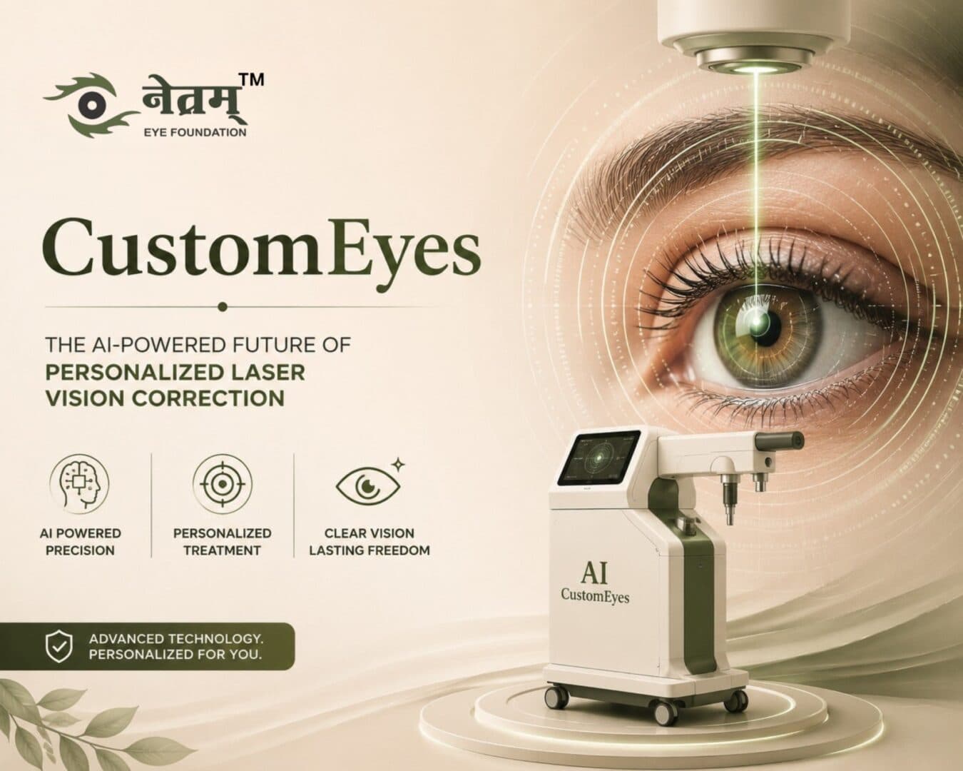 CustomEyes Laser Vision Correction using AI SmartSurf technology at Netram Eye Foundation for personalized laser vision correction with advanced eye tracking.